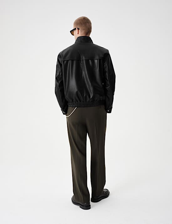 Grained Faux Leather Funnel Neck Jacket