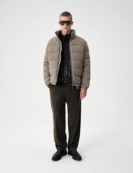 Funnel Neck Check Puffer Jacket