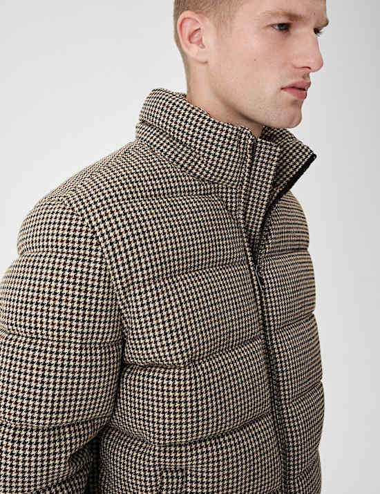 Funnel Neck Check Puffer Jacket