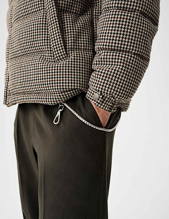 Funnel Neck Check Puffer Jacket