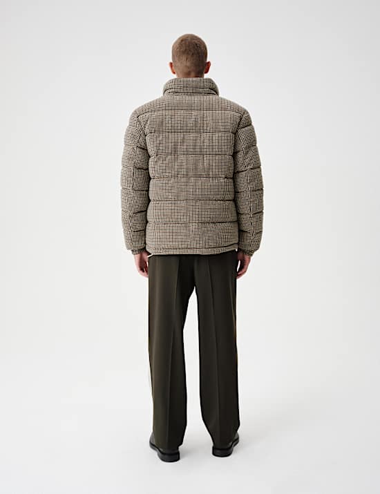 Funnel Neck Check Puffer Jacket