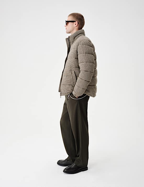 Funnel Neck Check Puffer Jacket