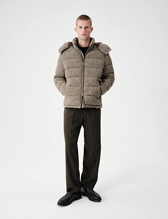 Funnel Neck Check Puffer Jacket