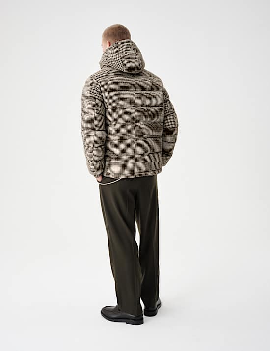 Funnel Neck Check Puffer Jacket