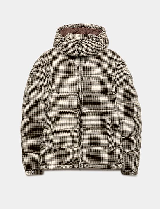 Funnel Neck Check Puffer Jacket