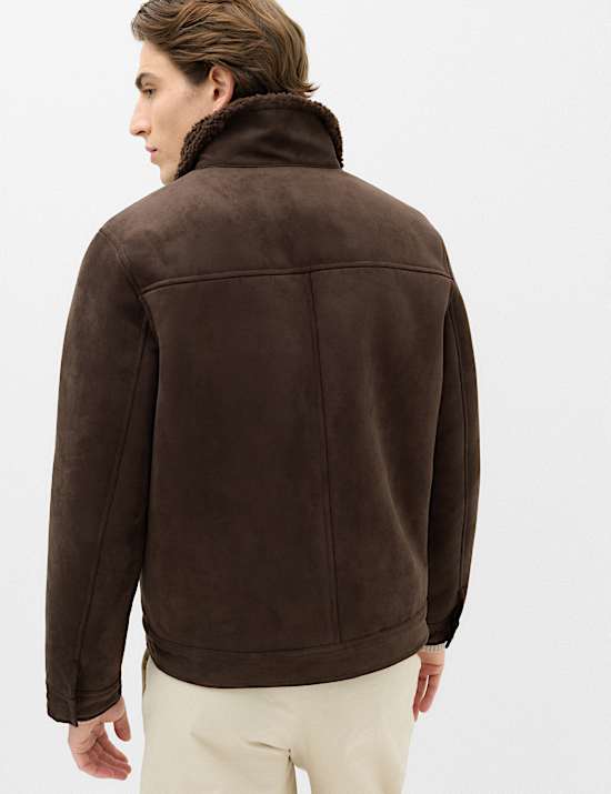 Faux suede shirling jacket