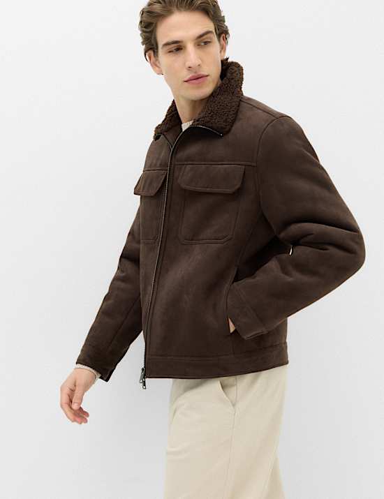 Faux suede shirling jacket