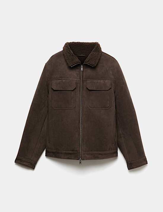 Faux suede shirling jacket