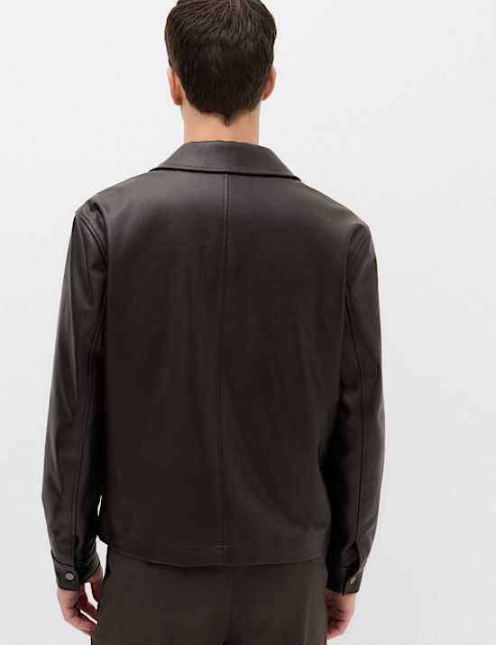 Faux Leather Textured Harrington Jacket