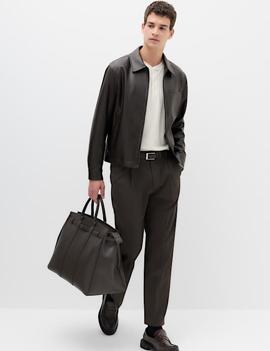 Faux Leather Textured Harrington Jacket