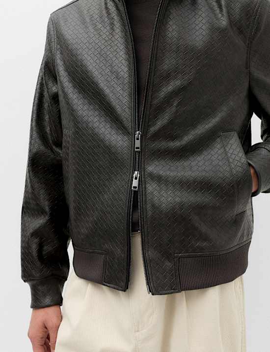 Faux Leather Textured Funnel Neck Jacket