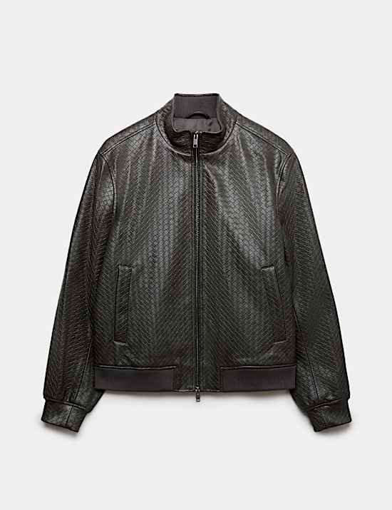 Faux Leather Textured Funnel Neck Jacket