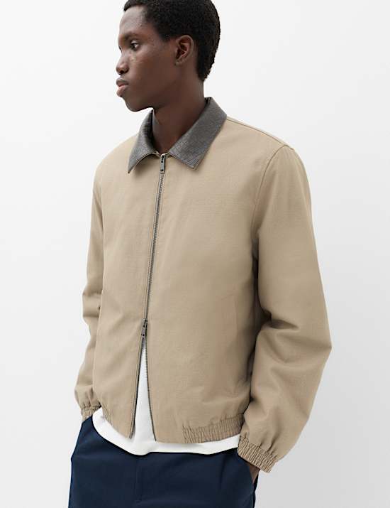 Pure Cotton Contrast Collar Harrington Jacket