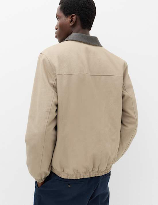 Pure Cotton Contrast Collar Harrington Jacket