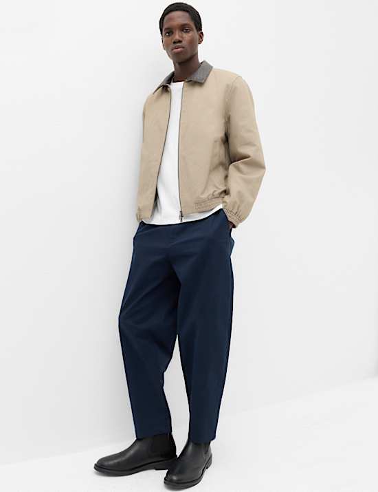 Pure Cotton Contrast Collar Harrington Jacket