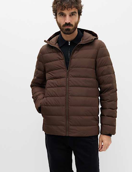 Feather and Down Hooded Puffer Jacket