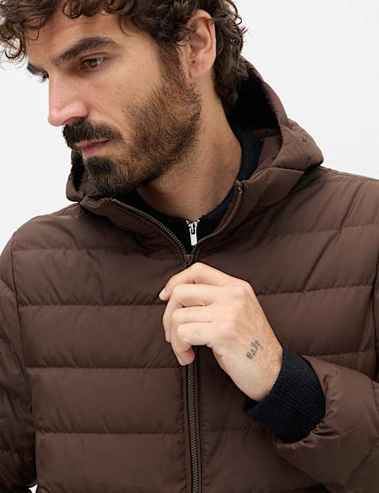 Feather and Down Hooded Puffer Jacket