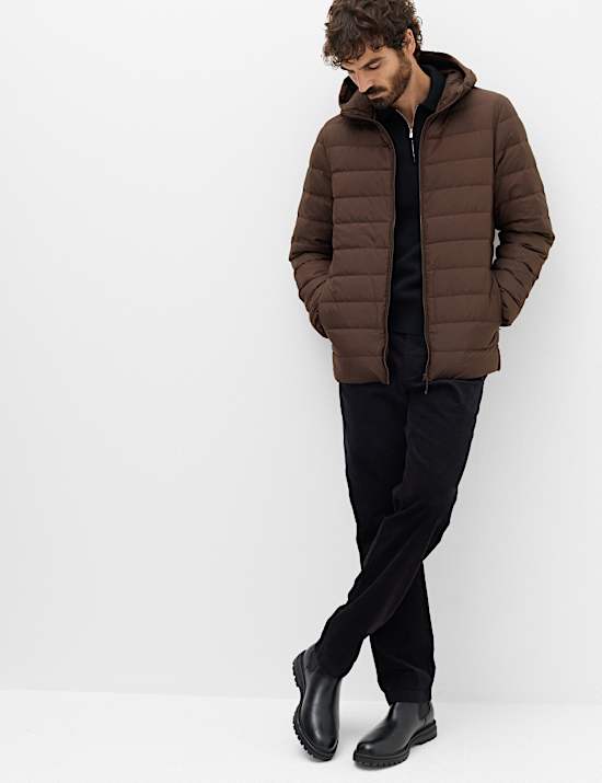 Feather and Down Hooded Puffer Jacket