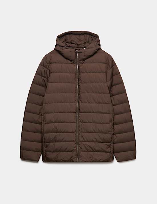 Feather and Down Hooded Puffer Jacket
