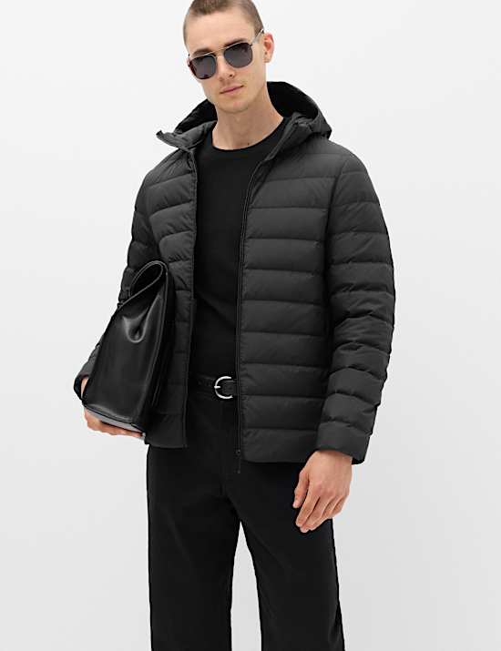 Feather and Down Hooded Puffer Jacket