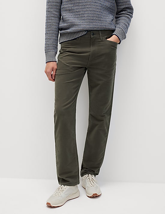 Straight Fit Italian Moleskin 5 Pocket Trousers