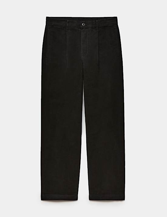Pantalon &agrave; pli coupe d&eacute;contract&eacute;e en moleskine de coton