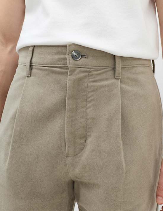 Pantalon &agrave; pli coupe d&eacute;contract&eacute;e en moleskine de coton