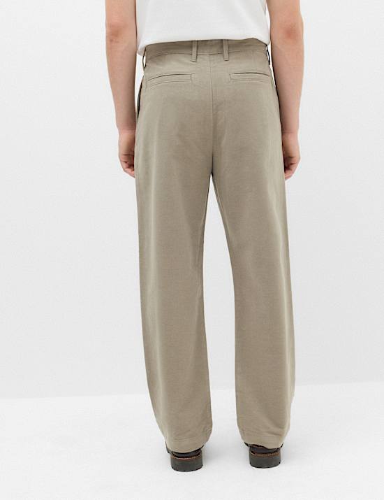Pantalon &agrave; pli coupe d&eacute;contract&eacute;e en moleskine de coton