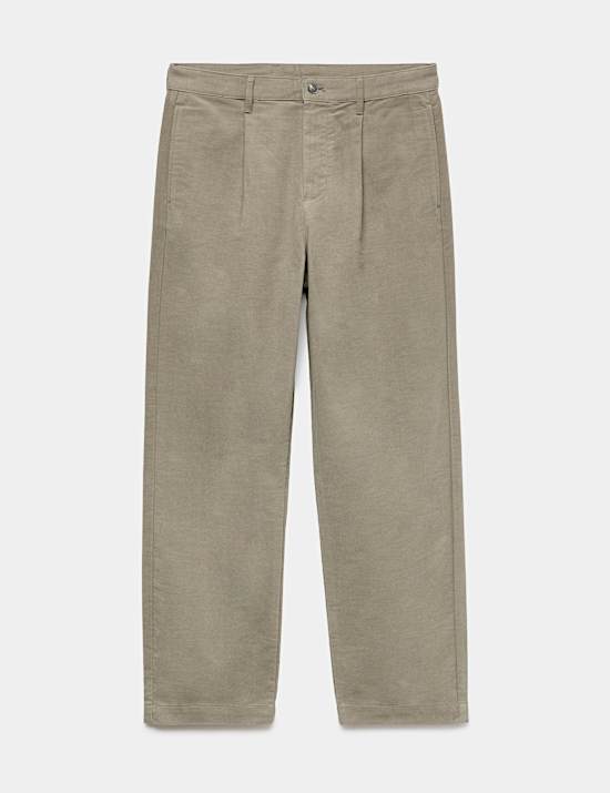 Pantalon &agrave; pli coupe d&eacute;contract&eacute;e en moleskine de coton