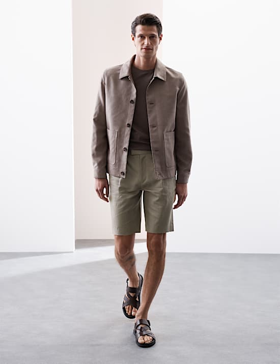 Cotton Linen Blend Single Pleat Shorts