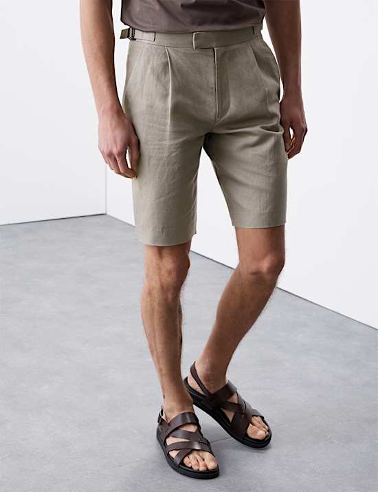 Cotton Linen Blend Single Pleat Shorts
