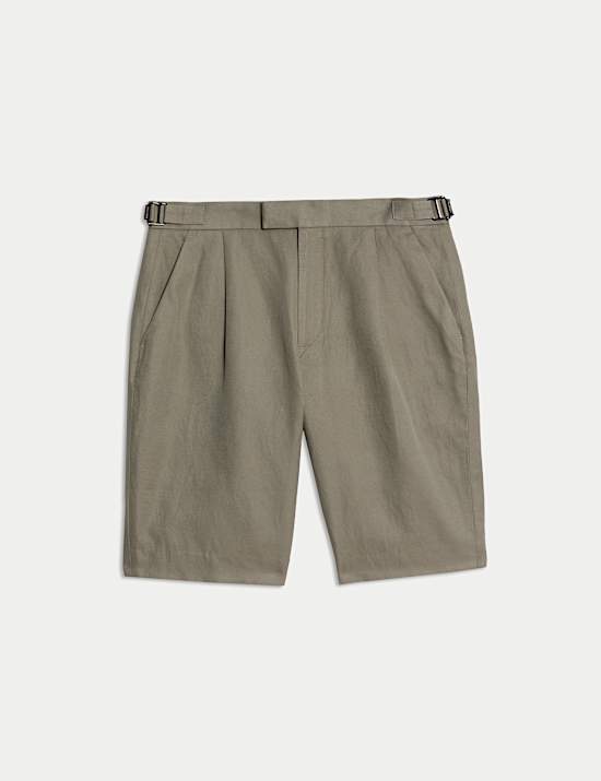 Cotton Linen Blend Single Pleat Shorts