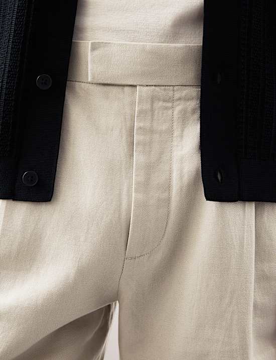 Korte broek met enkele plooi van katoen en linnen