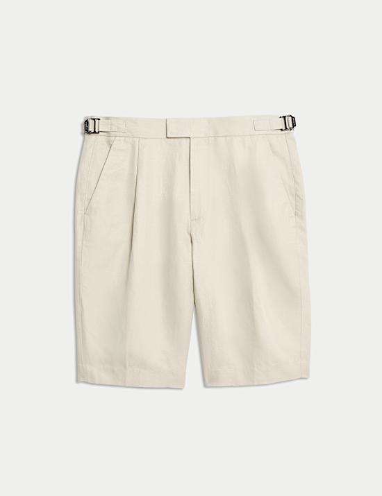 Korte broek met enkele plooi van katoen en linnen