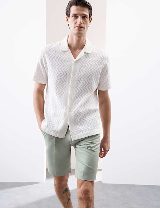 Cotton Linen Blend Single Pleat Shorts