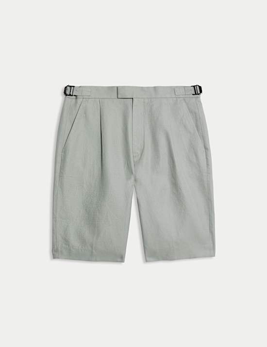 Cotton Linen Blend Single Pleat Shorts