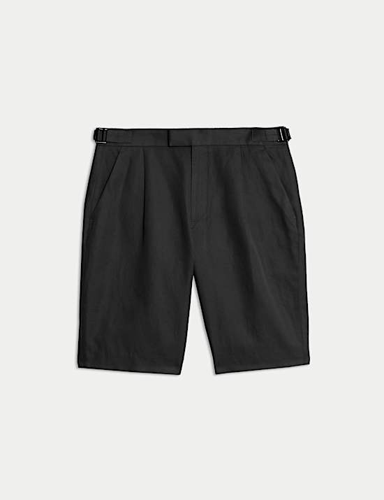 Korte broek met enkele plooi van katoen en linnen