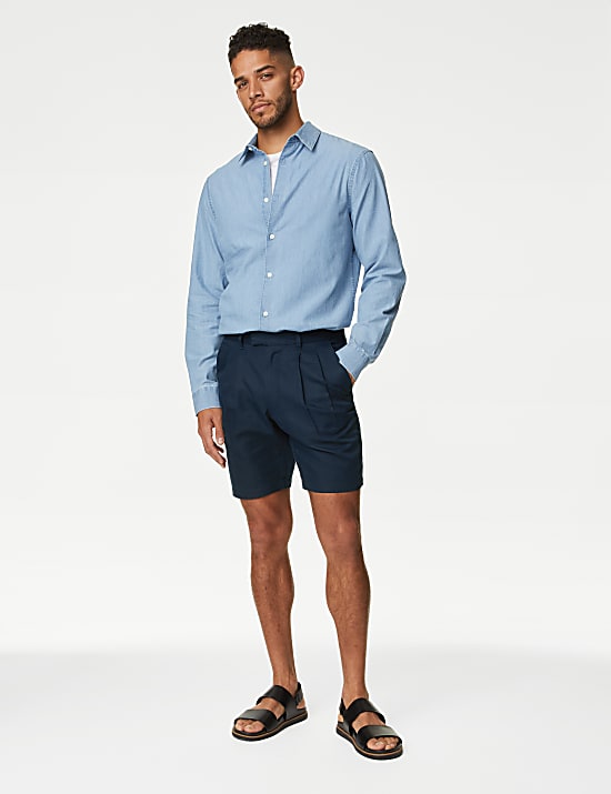 Linen Blend Pleat Front Shorts