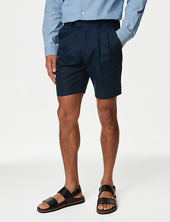 Linen Blend Pleat Front Shorts