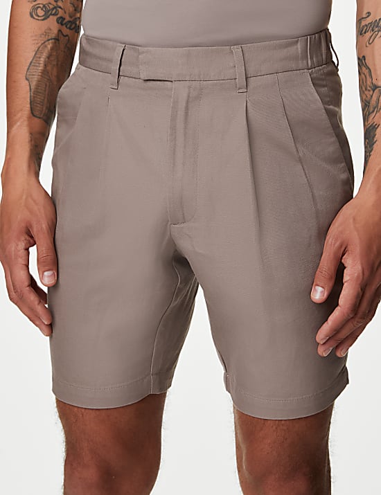 Linen Blend Pleat Front Shorts