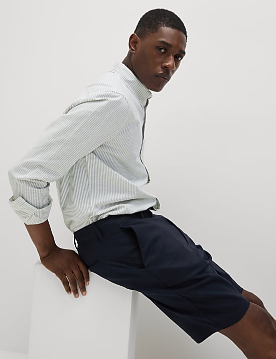 Linen Mix Plain Regular Fit Shorts