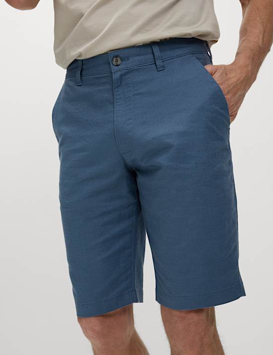 Regular Fit Cotton Linen Blend Chino Shorts