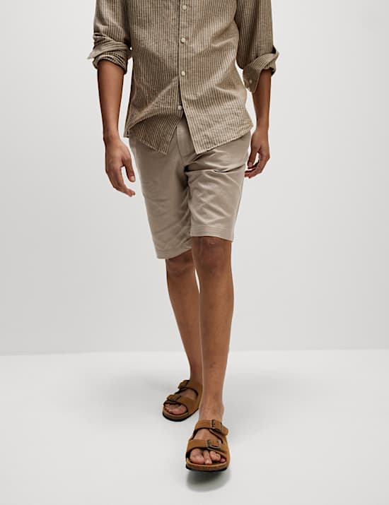 Regular Fit Cotton Linen Blend Chino Shorts