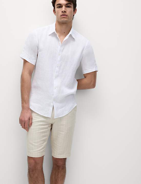 Regular Fit Cotton Linen Blend Chino Shorts