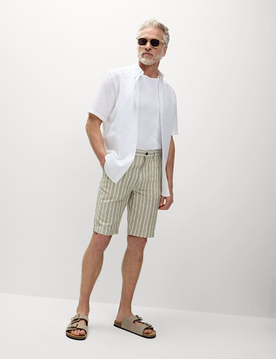 Regular Fit Cotton Linen Blend Chino Shorts