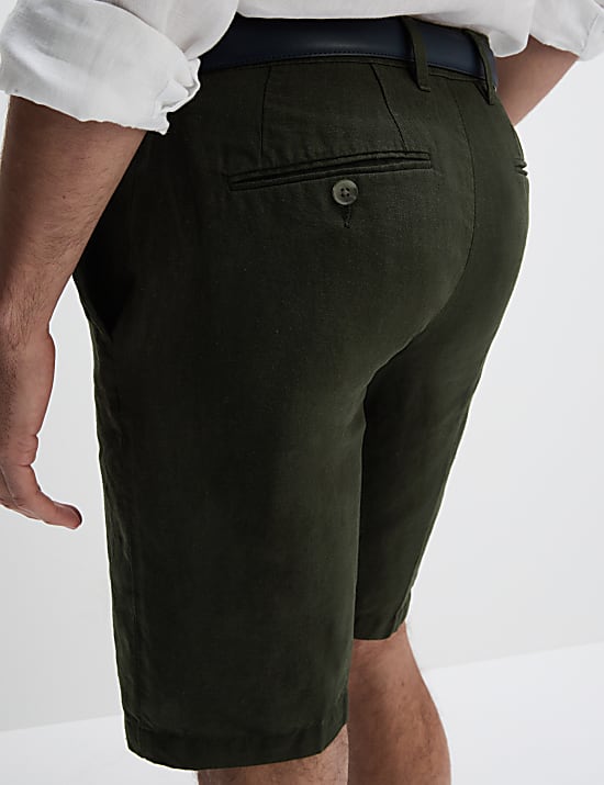 Regular Fit Cotton Linen Blend Chino Shorts