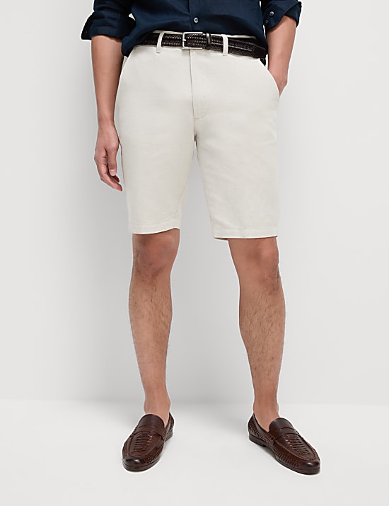 Shorts chino en lin mélangé coton coupe standard