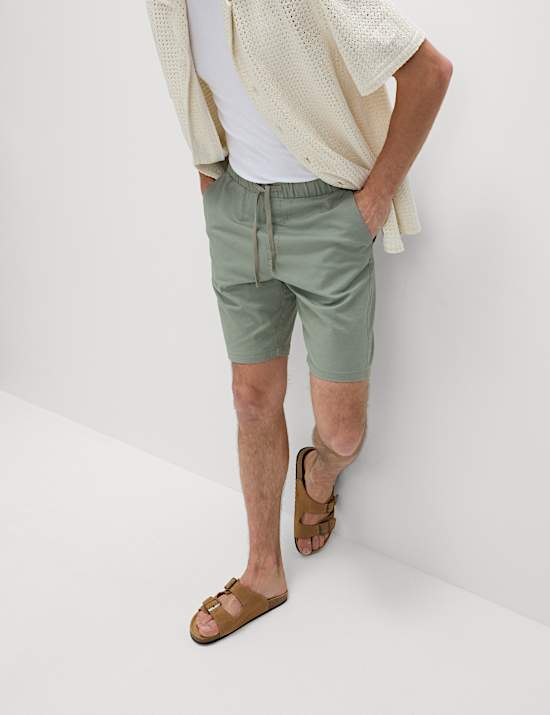 Korte broek met elastische taille van katoen en linnen