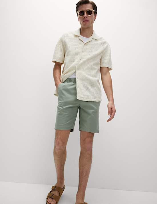 Korte broek met elastische taille van katoen en linnen