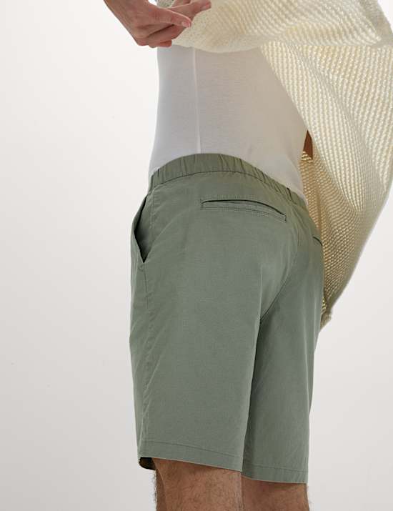 Korte broek met elastische taille van katoen en linnen